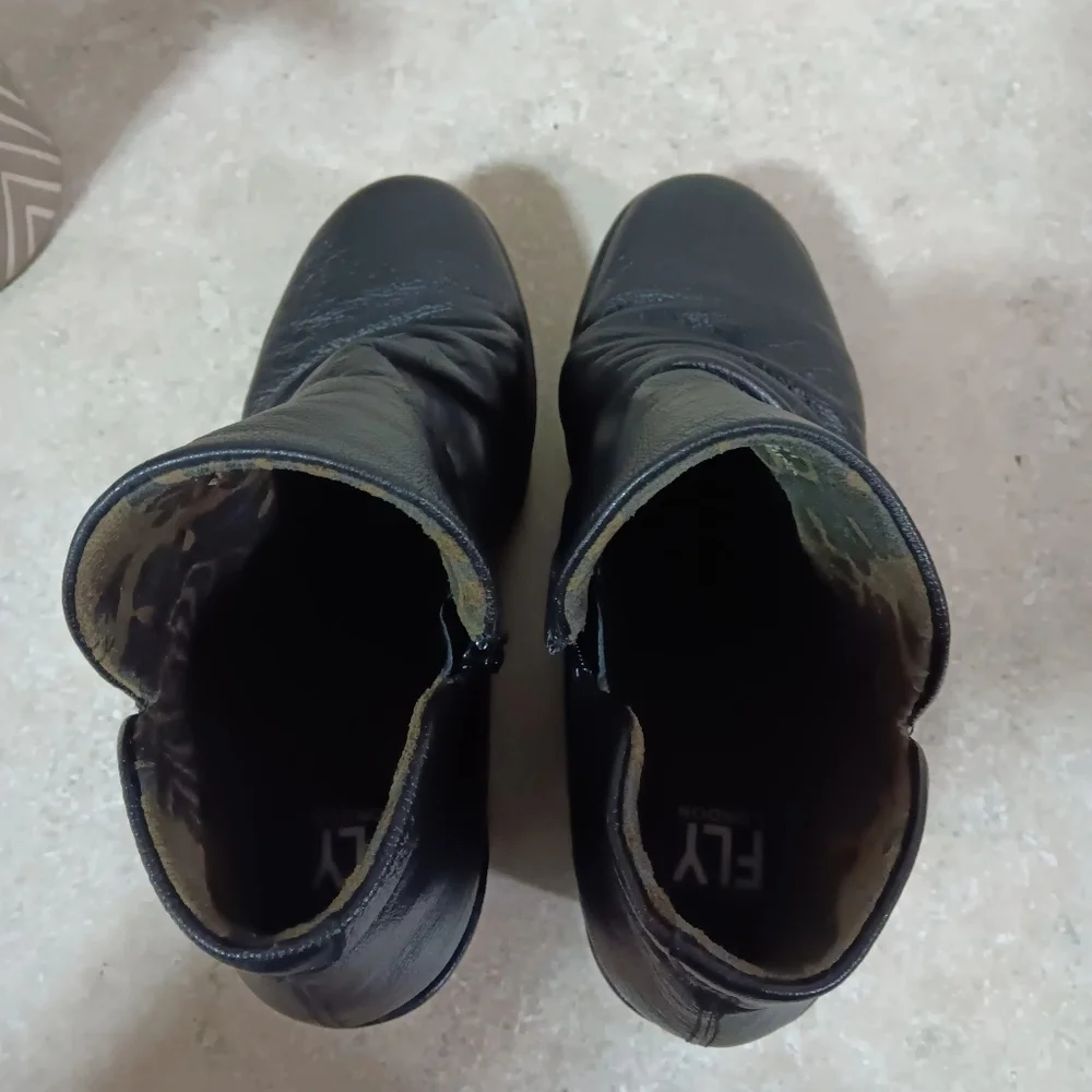 Fly London Black Leather Wedge Booties - Picture 5 of 9